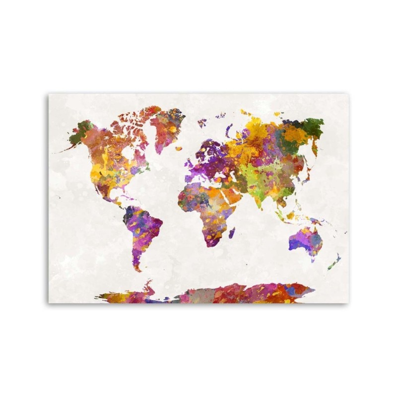 Leinwandbild - Weltkarte mit Aquarellflecken | Feeby