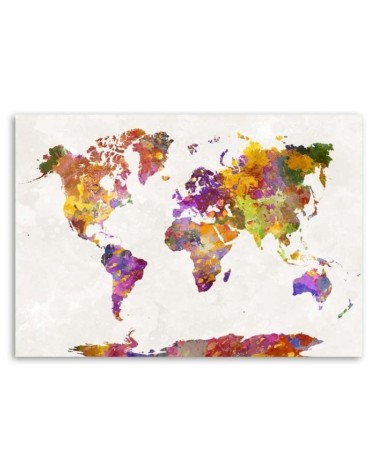 Leinwandbild - Weltkarte mit Aquarellflecken | Feeby