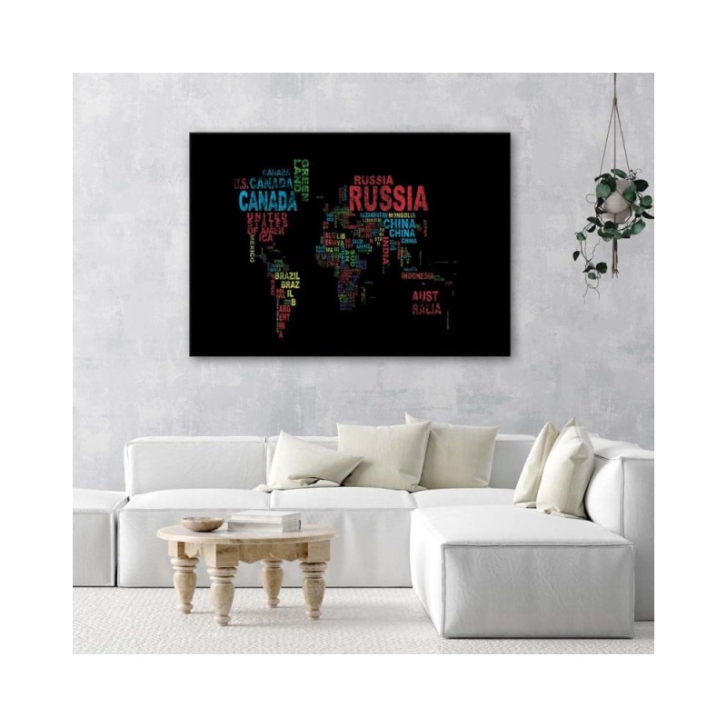 Leinwandbild - Weltkarte mit den Namen der Länder | Feeby