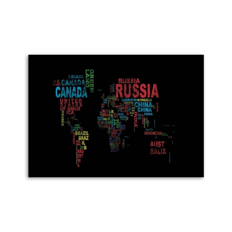 Leinwandbild - Weltkarte mit den Namen der Länder | Feeby