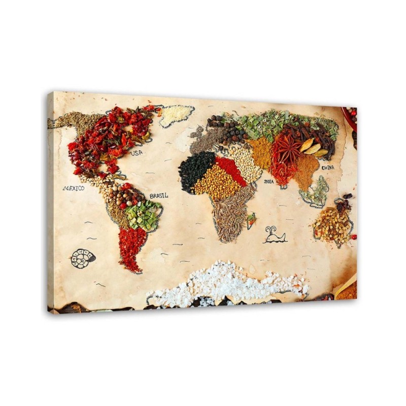 Modernes Wandbild - Weltkarte aus Gewürzen | Feeby