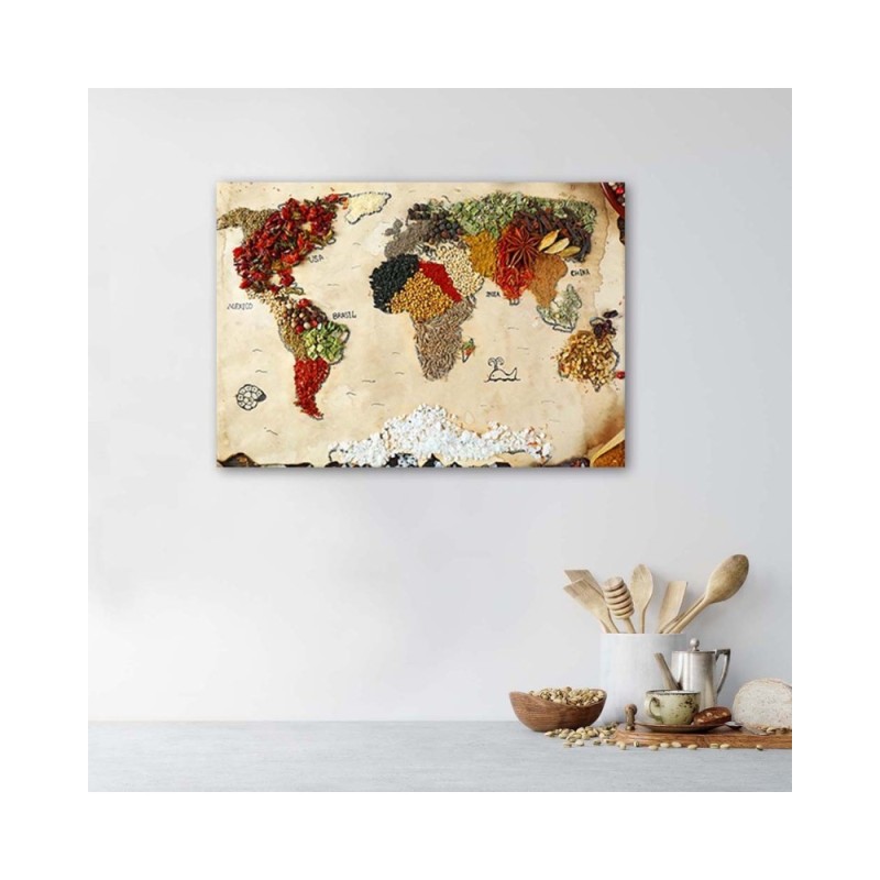 Modernes Wandbild - Weltkarte aus Gewürzen | Feeby