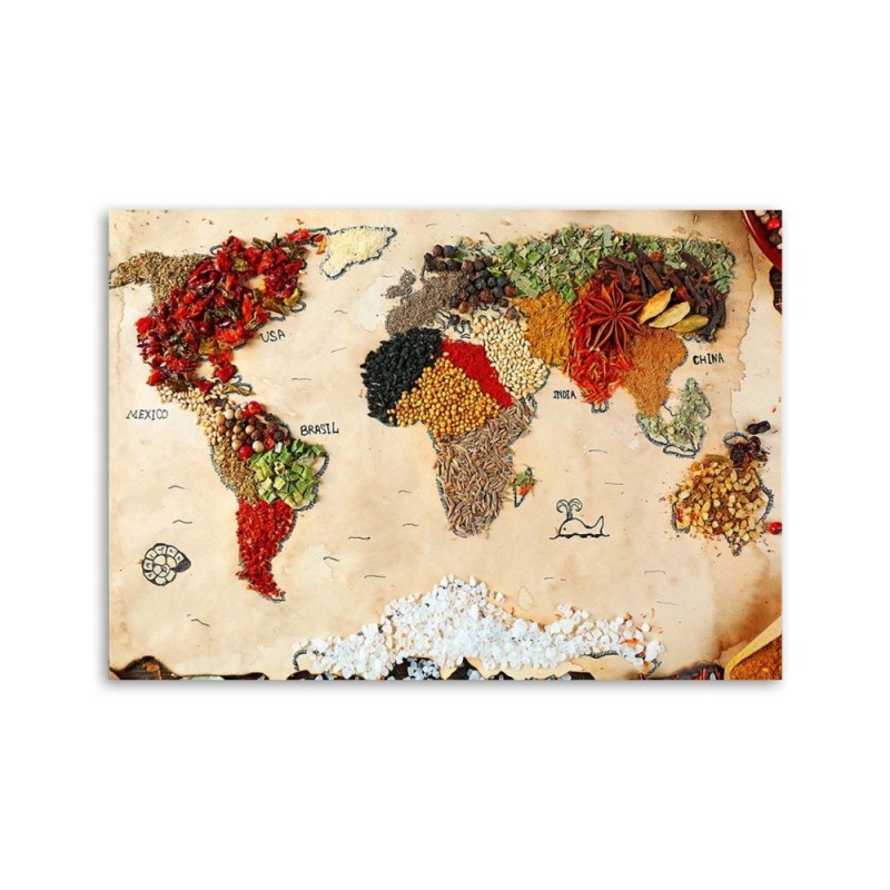 Modernes Wandbild - Weltkarte aus Gewürzen | Feeby