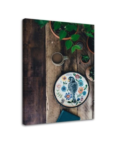 Dekoratives Leinwandbild - Teller mit Vogel | Feeby