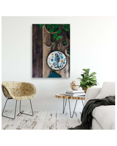 Dekoratives Leinwandbild - Teller mit Vogel | Feeby