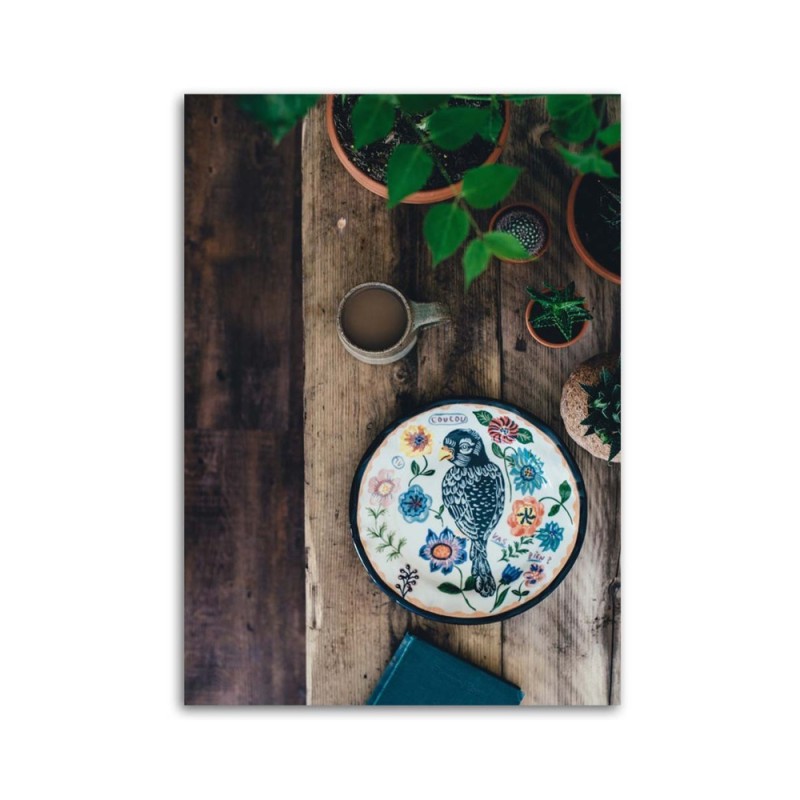 Dekoratives Leinwandbild - Teller mit Vogel | Feeby