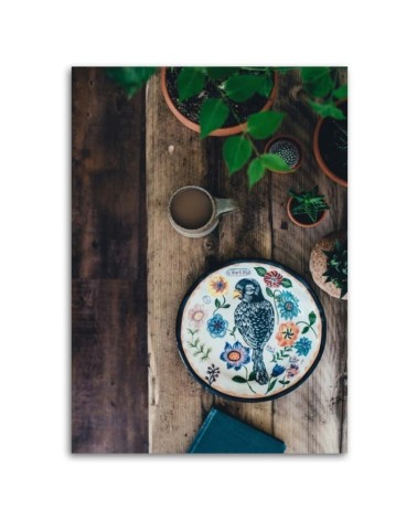 Dekoratives Leinwandbild - Teller mit Vogel | Feeby