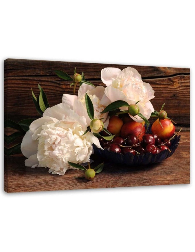 Leinwanddruck - Früchte und weiße Blüten | Feeby