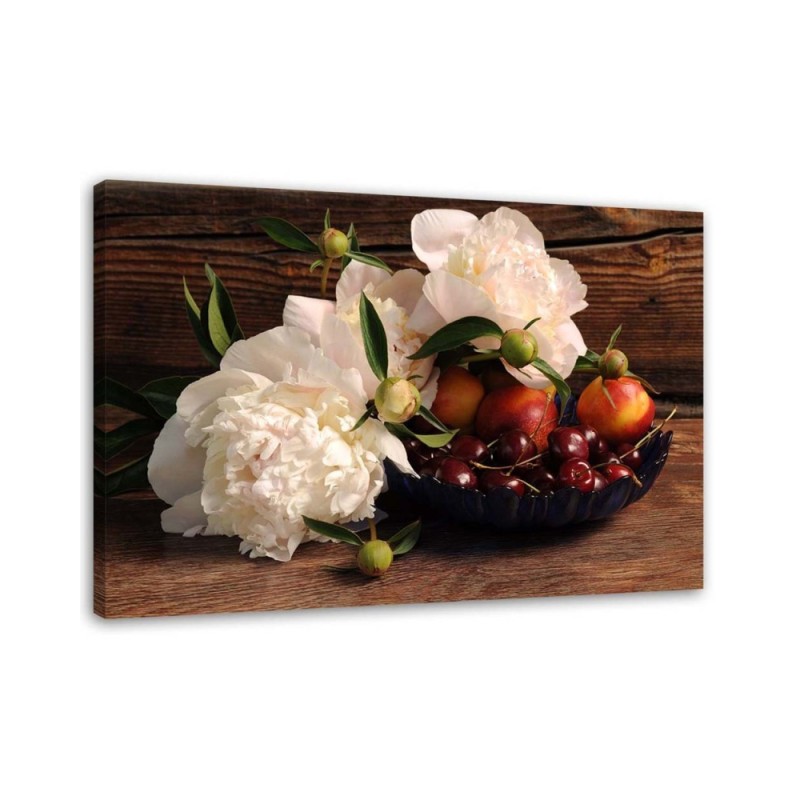 Leinwanddruck - Früchte und weiße Blüten | Feeby