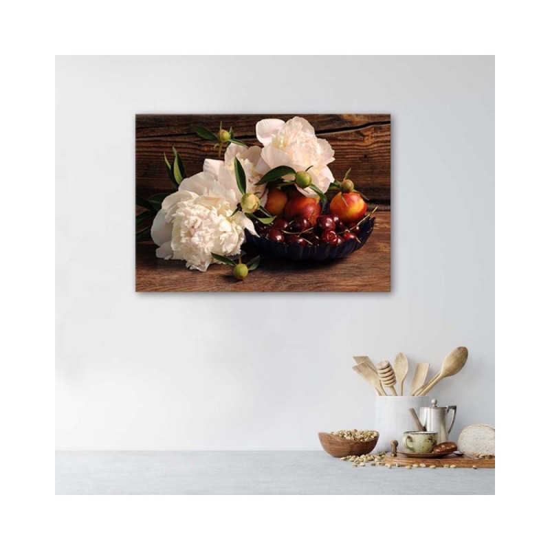 Leinwanddruck - Früchte und weiße Blüten | Feeby