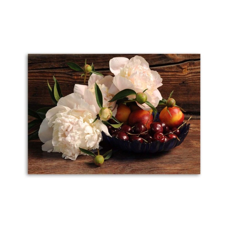 Leinwanddruck - Früchte und weiße Blüten | Feeby