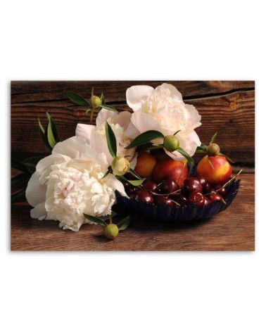 Leinwanddruck - Früchte und weiße Blüten | Feeby
