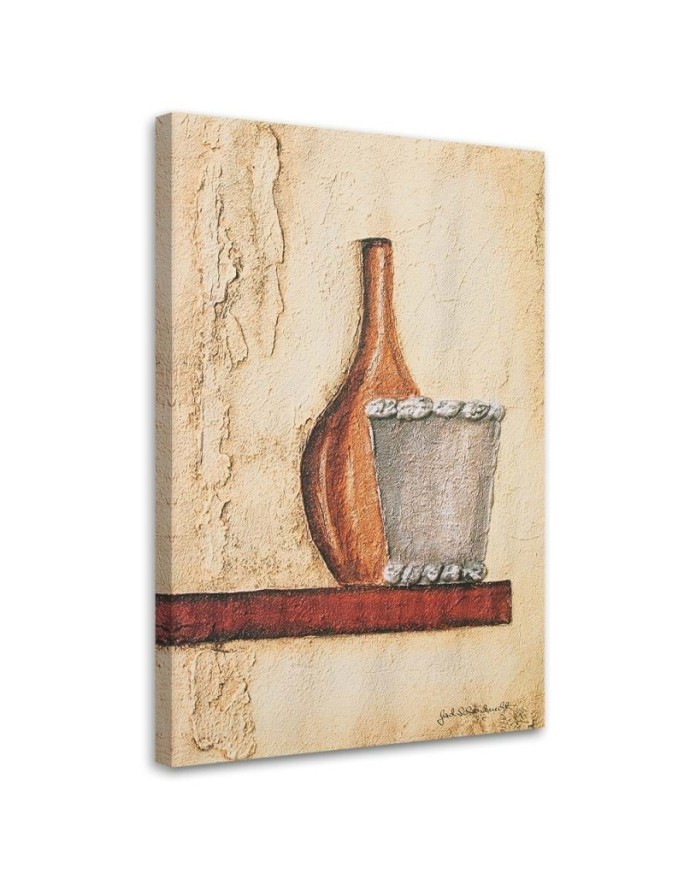 Leinwandbild - Tonkrug auf einem Holzregal | Feeby