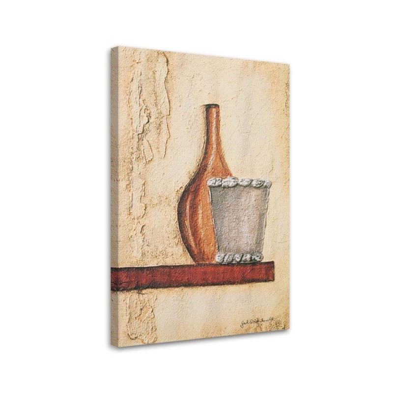 Leinwandbild - Tonkrug auf einem Holzregal | Feeby