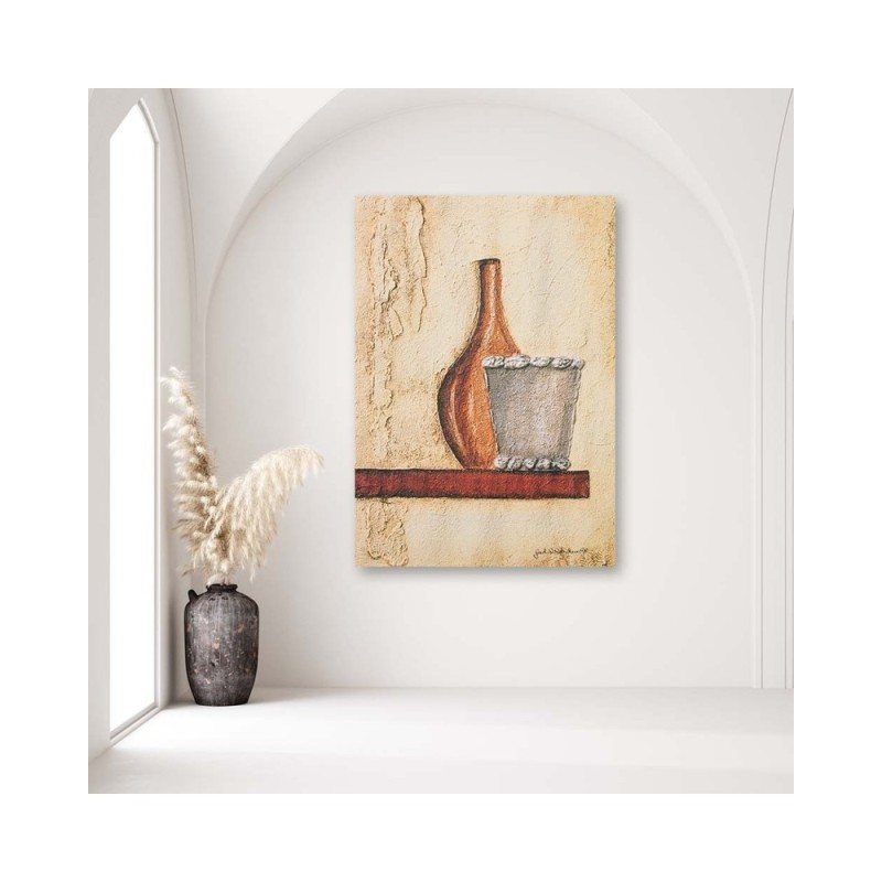 Leinwandbild - Tonkrug auf einem Holzregal | Feeby