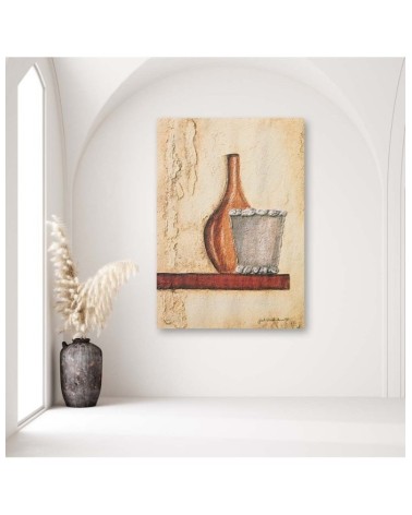 Leinwandbild - Tonkrug auf einem Holzregal | Feeby