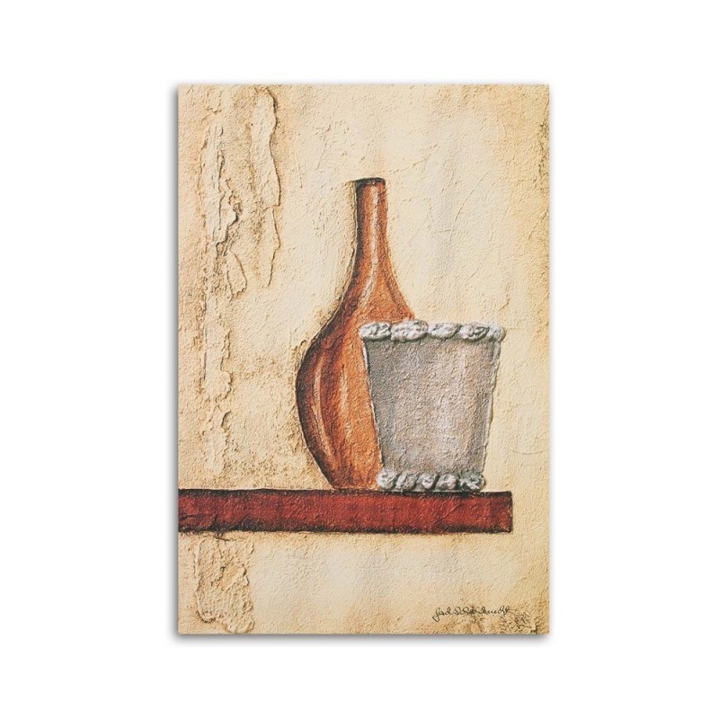 Leinwandbild - Tonkrug auf einem Holzregal | Feeby