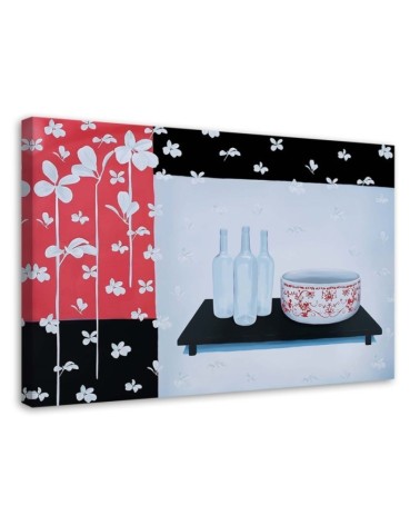 Bild auf Leinwand - Glasflaschen und Schale | Feeby