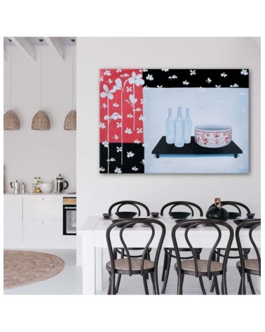 Bild auf Leinwand - Glasflaschen und Schale | Feeby