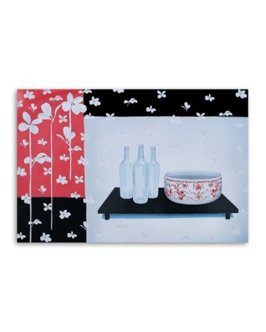 Bild auf Leinwand - Glasflaschen und Schale | Feeby