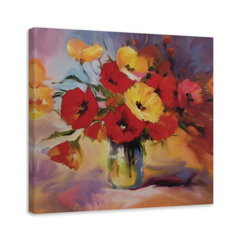 Leinwandbild modern - Mohnblumenstrauß in einer Vase | Feeby