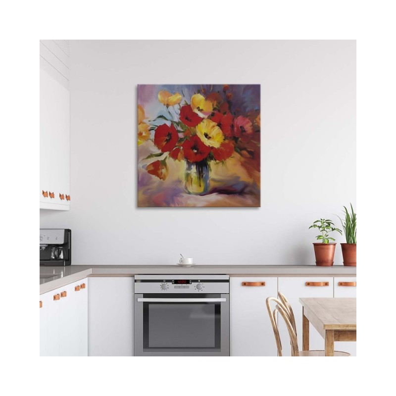 Leinwandbild modern - Mohnblumenstrauß in einer Vase | Feeby