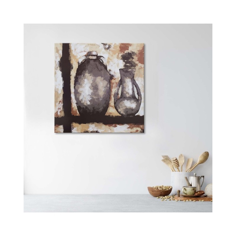 Leinwandbild - Tonkrüge auf einem Schrank | Feeby