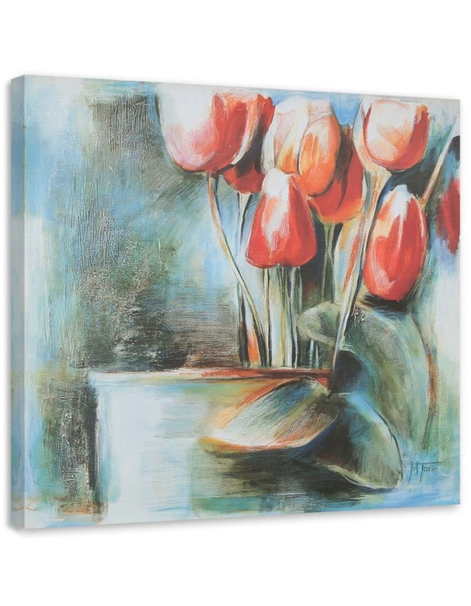 Modernes Wandbild - Rote Tulpen in einer Vase | Feeby