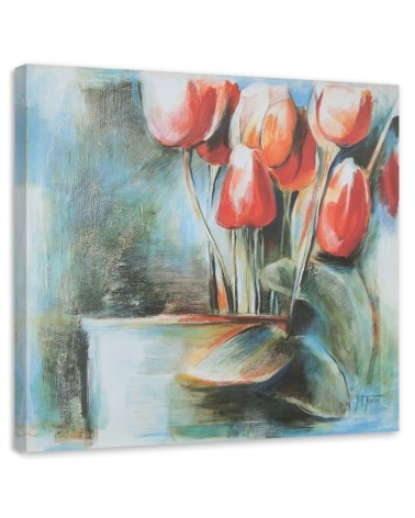 Abstract canvas painting - Red tulips in a vase | FEEBY