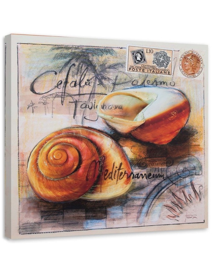 Bild auf Leinwand - Postkarte mit zwei Muscheln | Feeby
