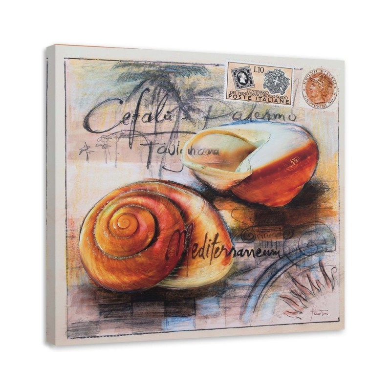 Bild auf Leinwand - Postkarte mit zwei Muscheln | Feeby