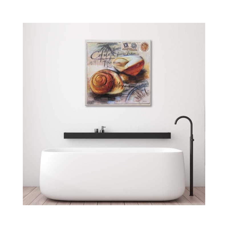 Bild auf Leinwand - Postkarte mit zwei Muscheln | Feeby