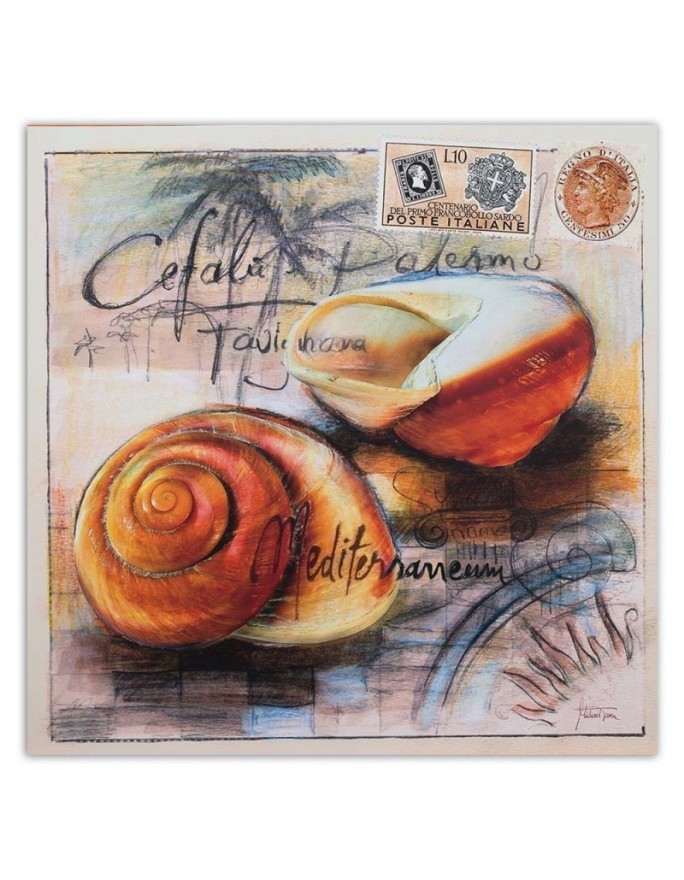 Maritime Canvas prints - Maritime Postcard with two seashells | FEEBY