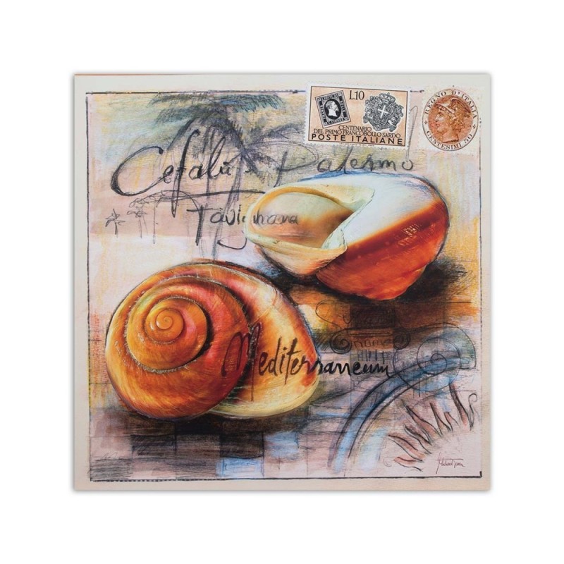 Bild auf Leinwand - Postkarte mit zwei Muscheln | Feeby