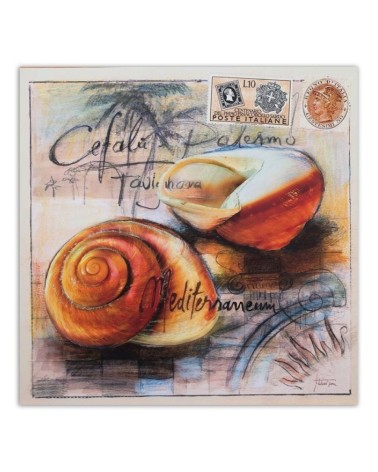 Bild auf Leinwand - Postkarte mit zwei Muscheln | Feeby