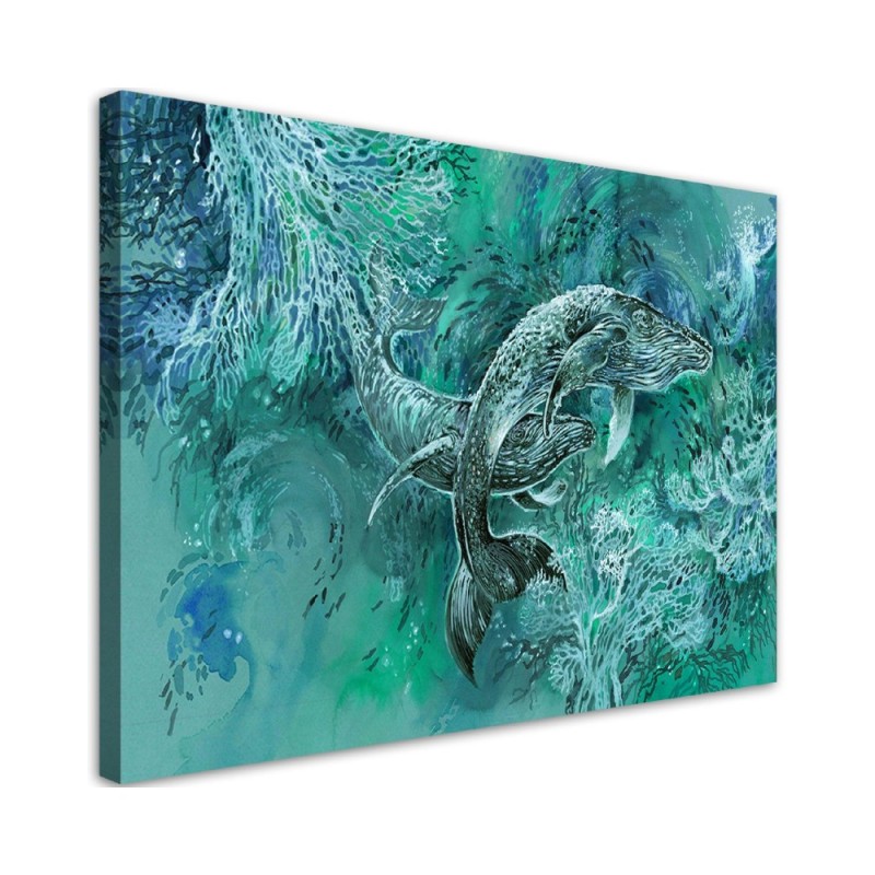 Wandbild für Wohnzimmer - Ein Paar Wale von Humbacks | Feeby