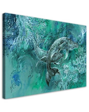 Wandbild für Wohnzimmer - Ein Paar Wale von Humbacks | Feeby