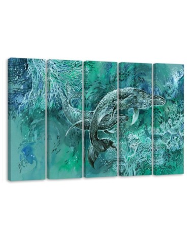 Abstract canvas painting - A pair of humpback whales | FEEBY