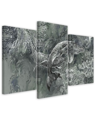 Abstract canvas painting - A pair of humpback whales | FEEBY