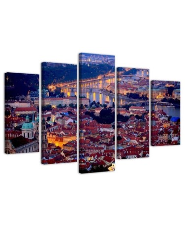 5 Piece Prague city night - Modern paintings | FEEBY