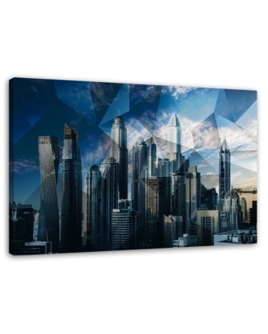 Leinwandbild modern - Geometrische Stadt - blau | Feeby