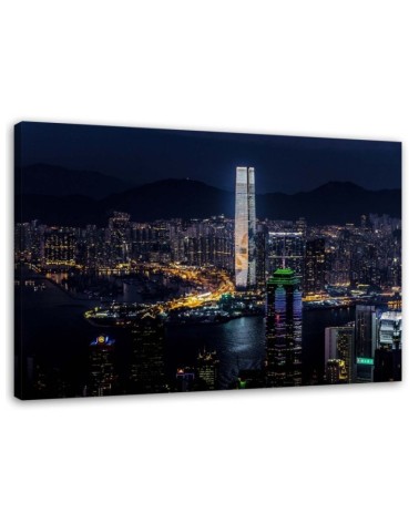 Leinwandbild modern - Beleuchteter Wolkenkratzer | Feeby