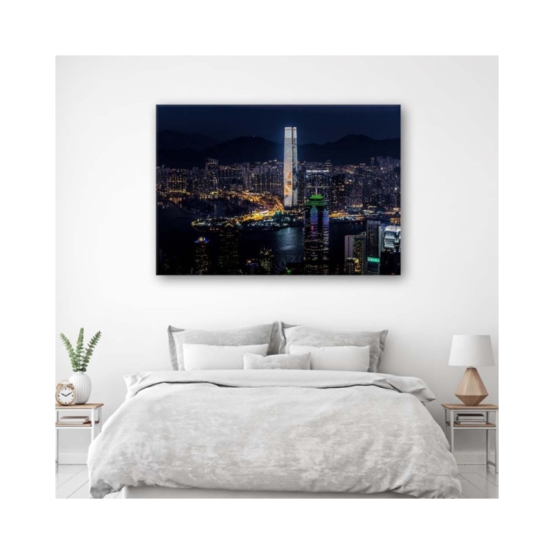 Leinwandbild modern - Beleuchteter Wolkenkratzer | Feeby