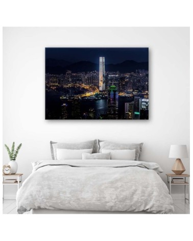 Leinwandbild modern - Beleuchteter Wolkenkratzer | Feeby