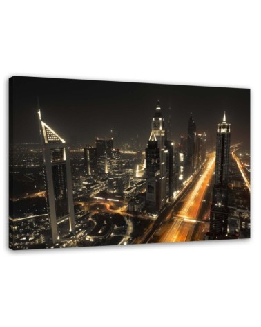 Obraz na płótnie do sypialni - Panorama Dubaju nocą | FEEBY