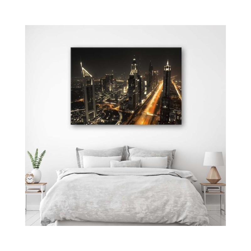 Leinwandbild - Panorama von Dubai bei Nacht | Feeby