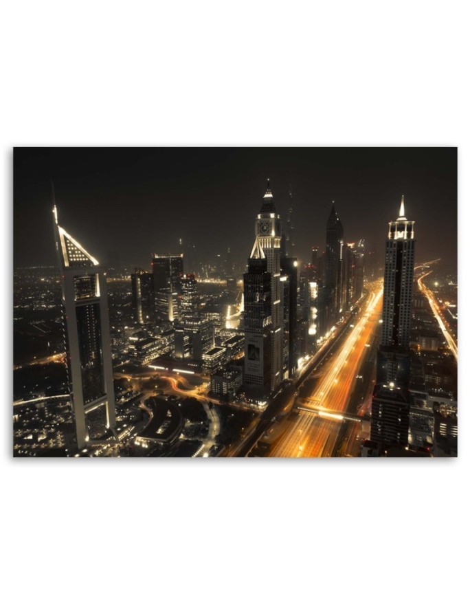Obraz na płótnie do sypialni - Panorama Dubaju nocą | FEEBY
