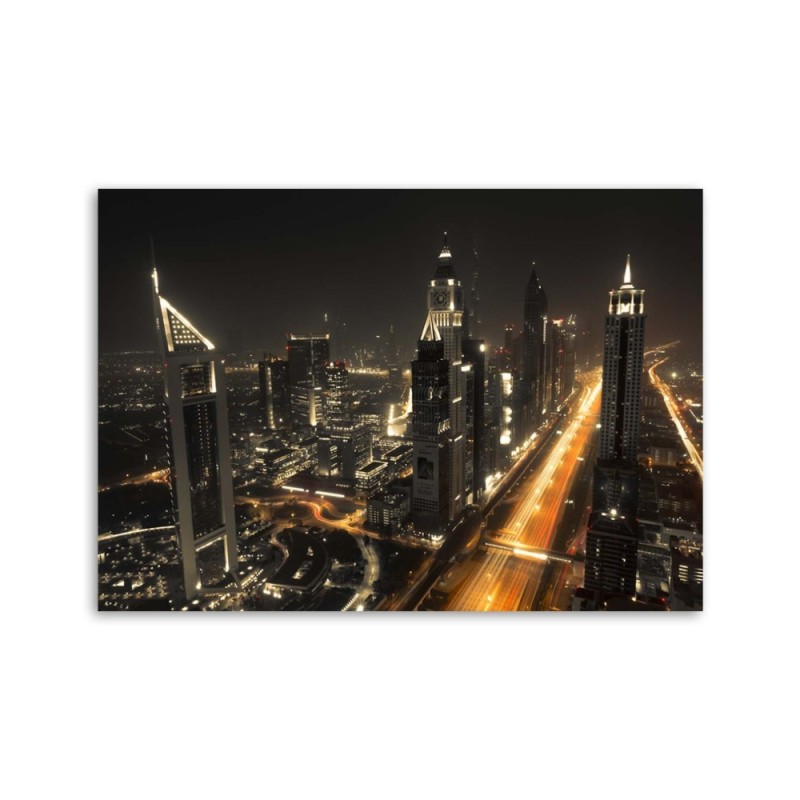 Leinwandbild - Panorama von Dubai bei Nacht | Feeby