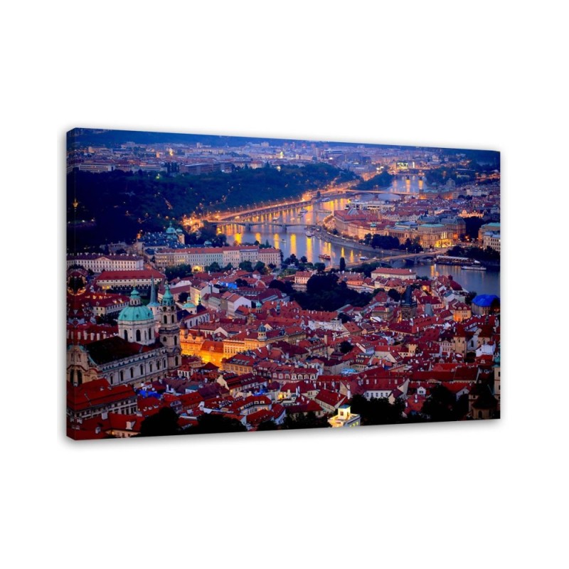 Wandbild für Wohnzimmer - Prag in der Abenddämmerung | Feeby