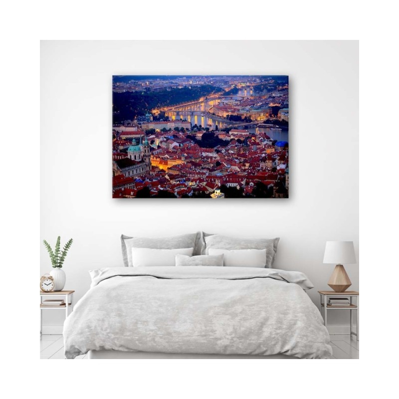 Wandbild für Wohnzimmer - Prag in der Abenddämmerung | Feeby